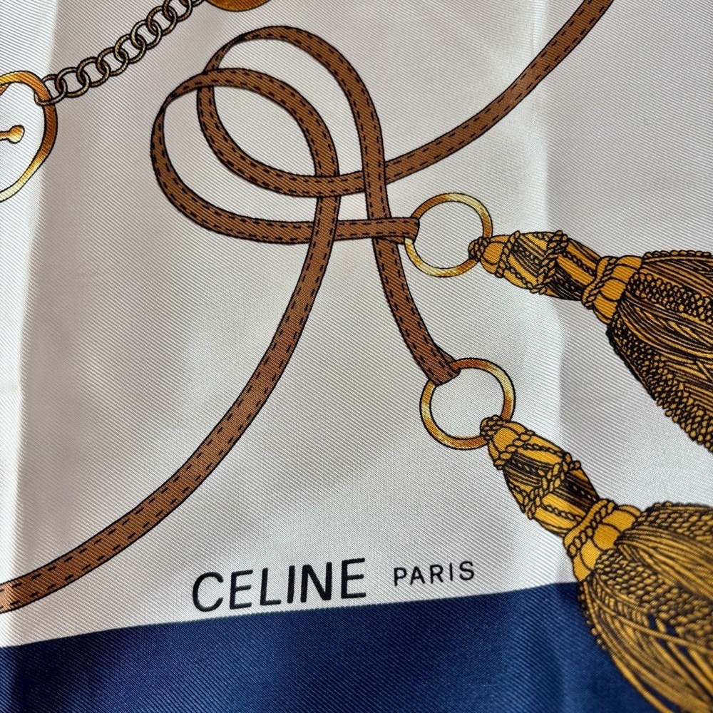 CELINE PARIS Navy and Gold Silk Equestrian Scarf - Picture 9 of 16